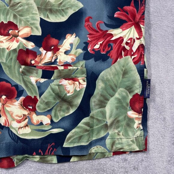 Vintage Chaps Ralph Lauren Shirt Mens XL‎ Blue Green Hawaiian Tropical Floral - Picture 4 of 7